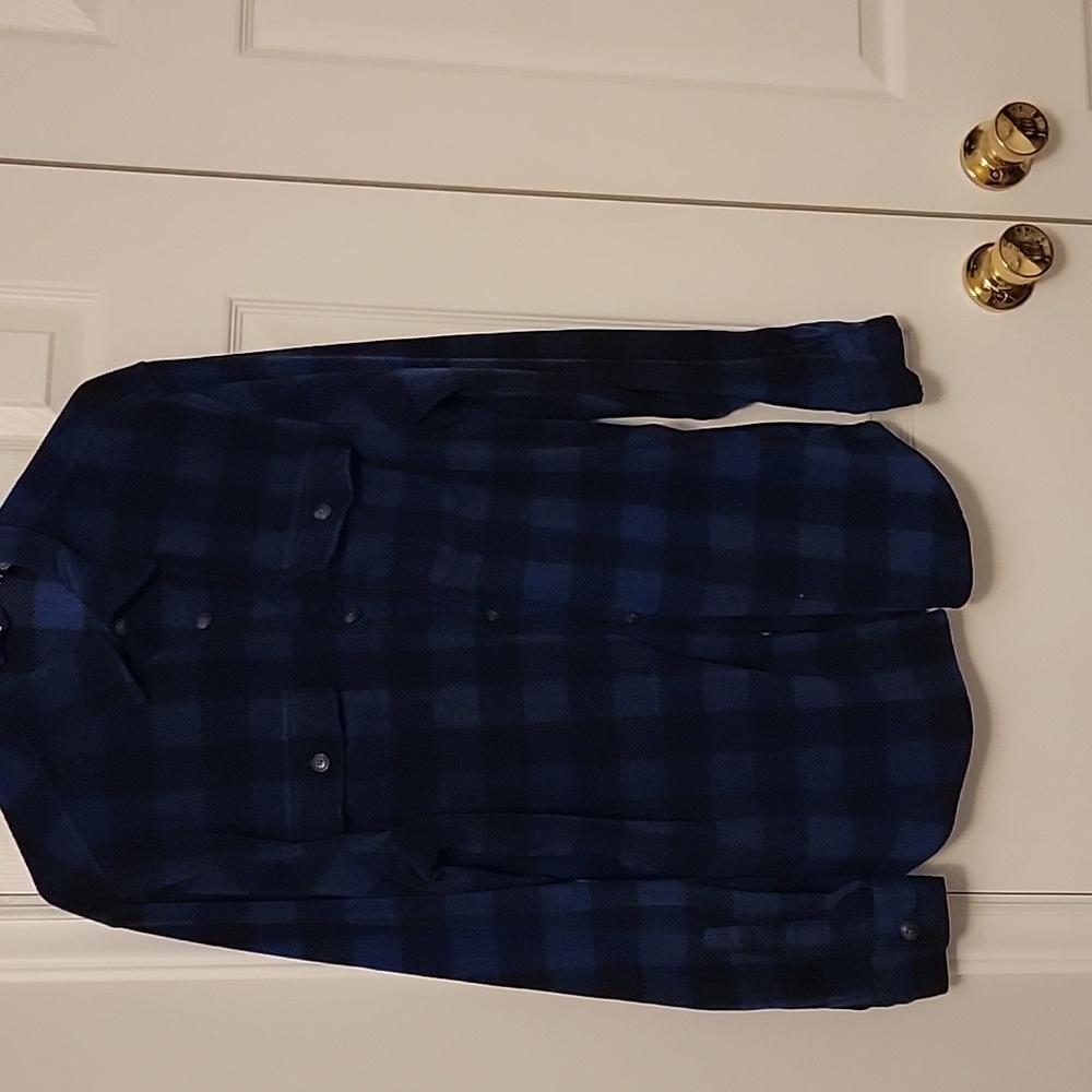 Chaps Fleece Buffalo Check Shacket with Hand Warmer Pockets Blue Black Size L